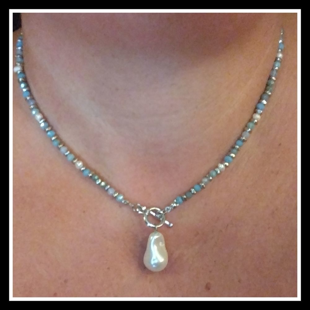 Isabella 17" Silver Toggle Clasp Baroque Pearl Choker
